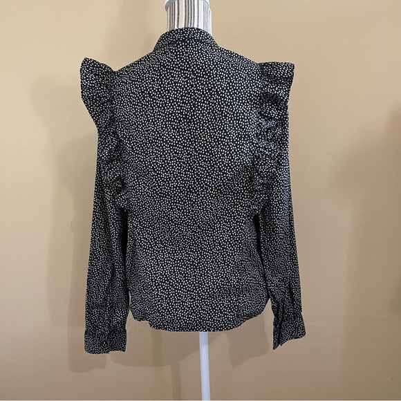 H & M Long Sleeve Blue White Floral Ruffle Prairie Peasant Cottagecore Blouse 12 - Picture 5 of 14